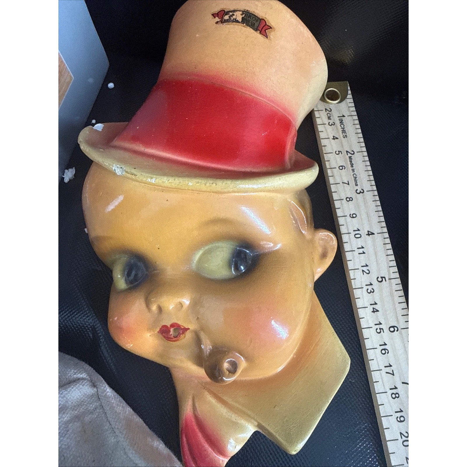 Antique/Vintage Boy & Girl Head String Holders Chalkware Wall Plaques