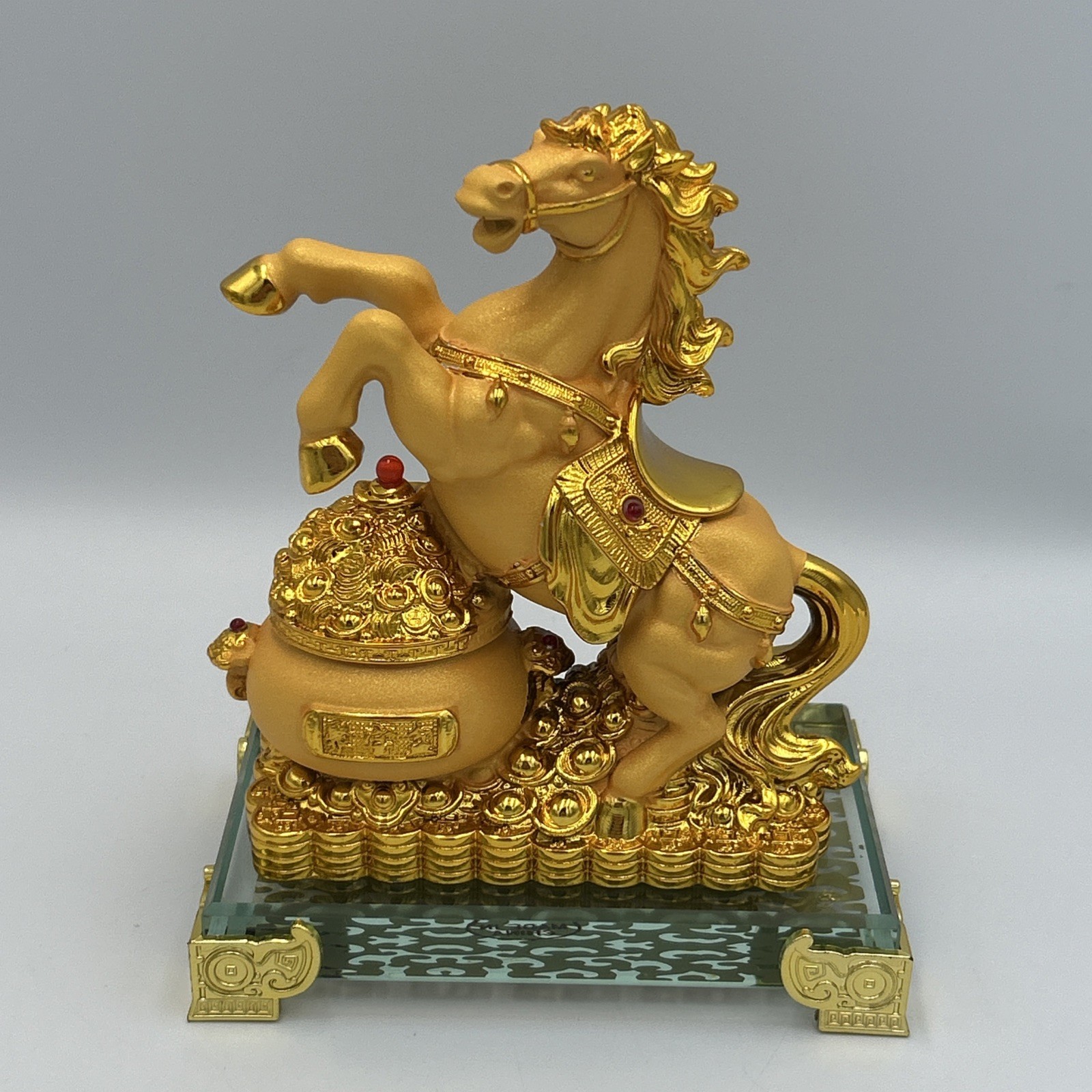 NEW Golden Horse Figurine on Glass Base – Feng Shui Year of Horse 2026 Luck NOB