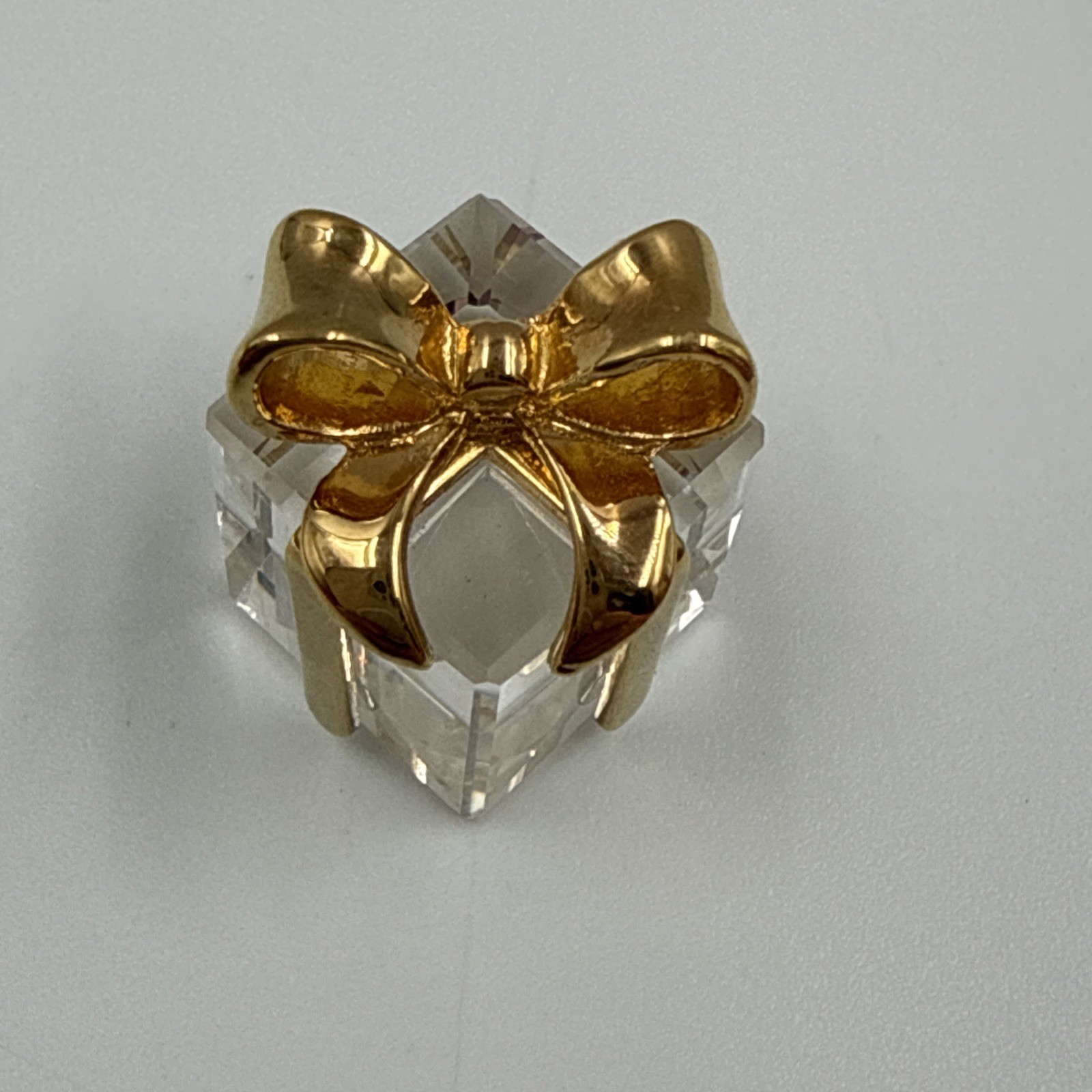 VTG SWAROVSKI Small Crystal Present Gift Box w/ Gold Plated Bow Miniature Retire