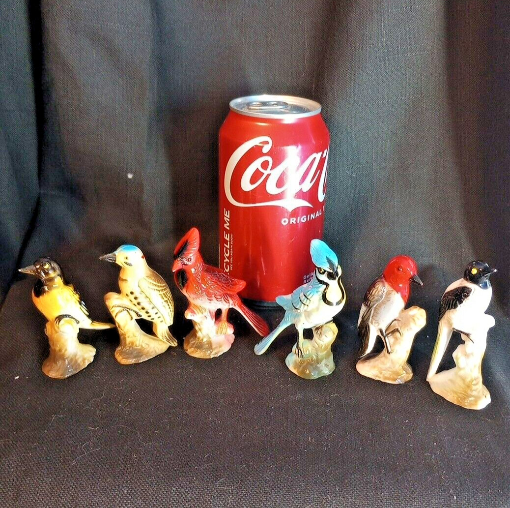 Set of 6 Vintage Celluloid Hard Plastic Bird Figurines Miniatures Toys, EUC