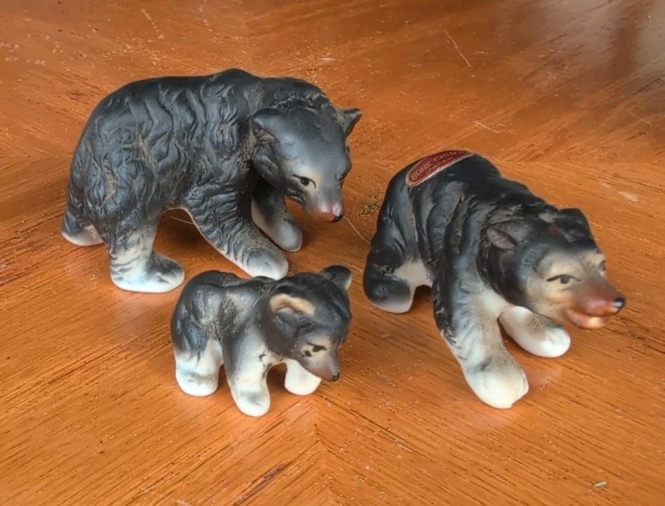 Vintage Bone China Black Bear Family Japan Porcelain Beautiful Miniature Set