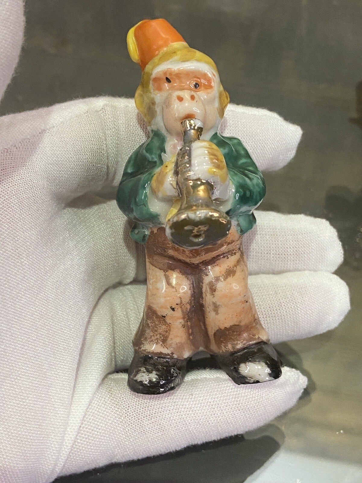 Ceramic Monkeys Playing Instruments Japan Five Total