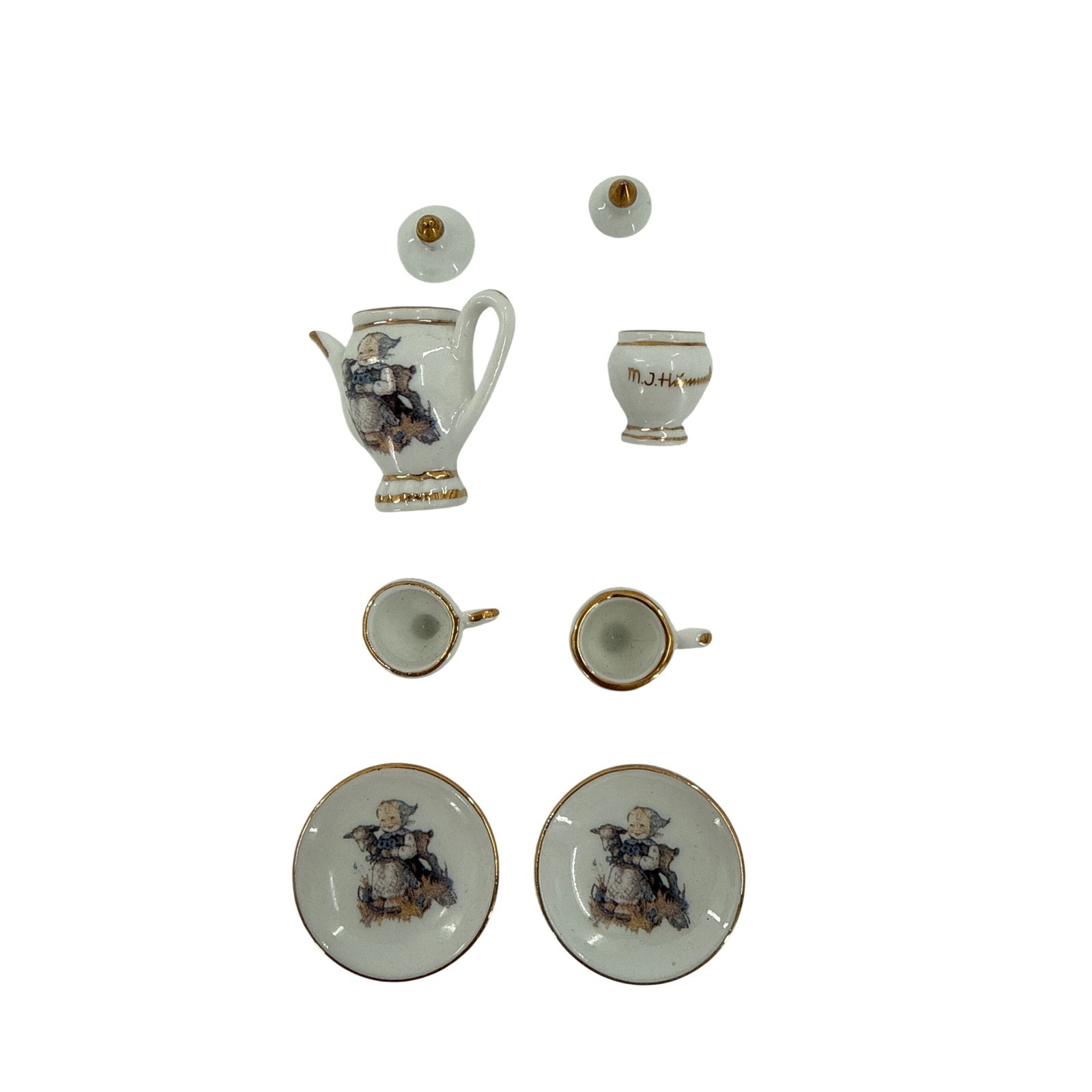 Reutter Porzellan Tea Set Unisex White Hummel Miniature Gold Trim 8pc Set
