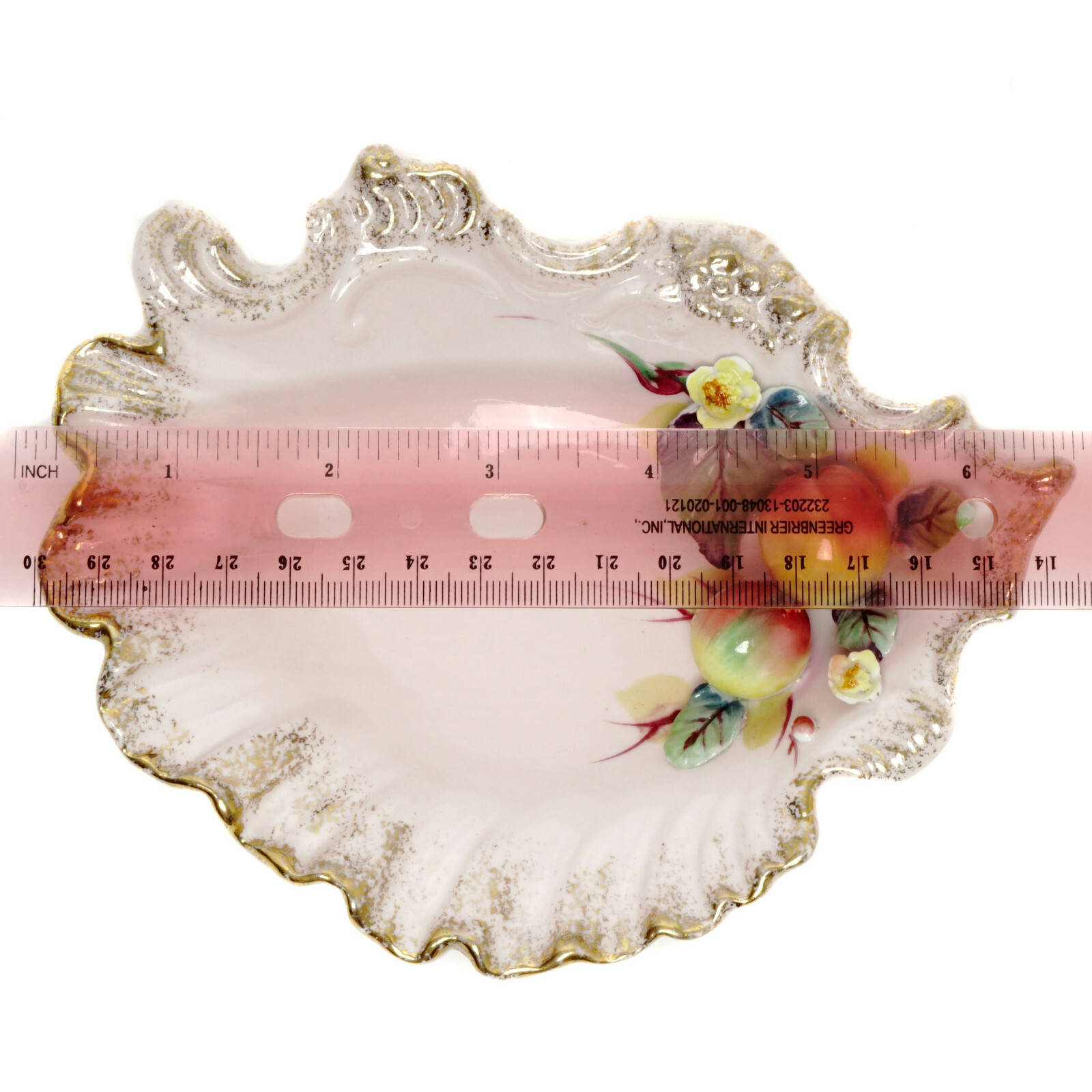 Hand Painted Pink Soap Dish Vintage 1956 w Peaches Trinket Dish Ceramic