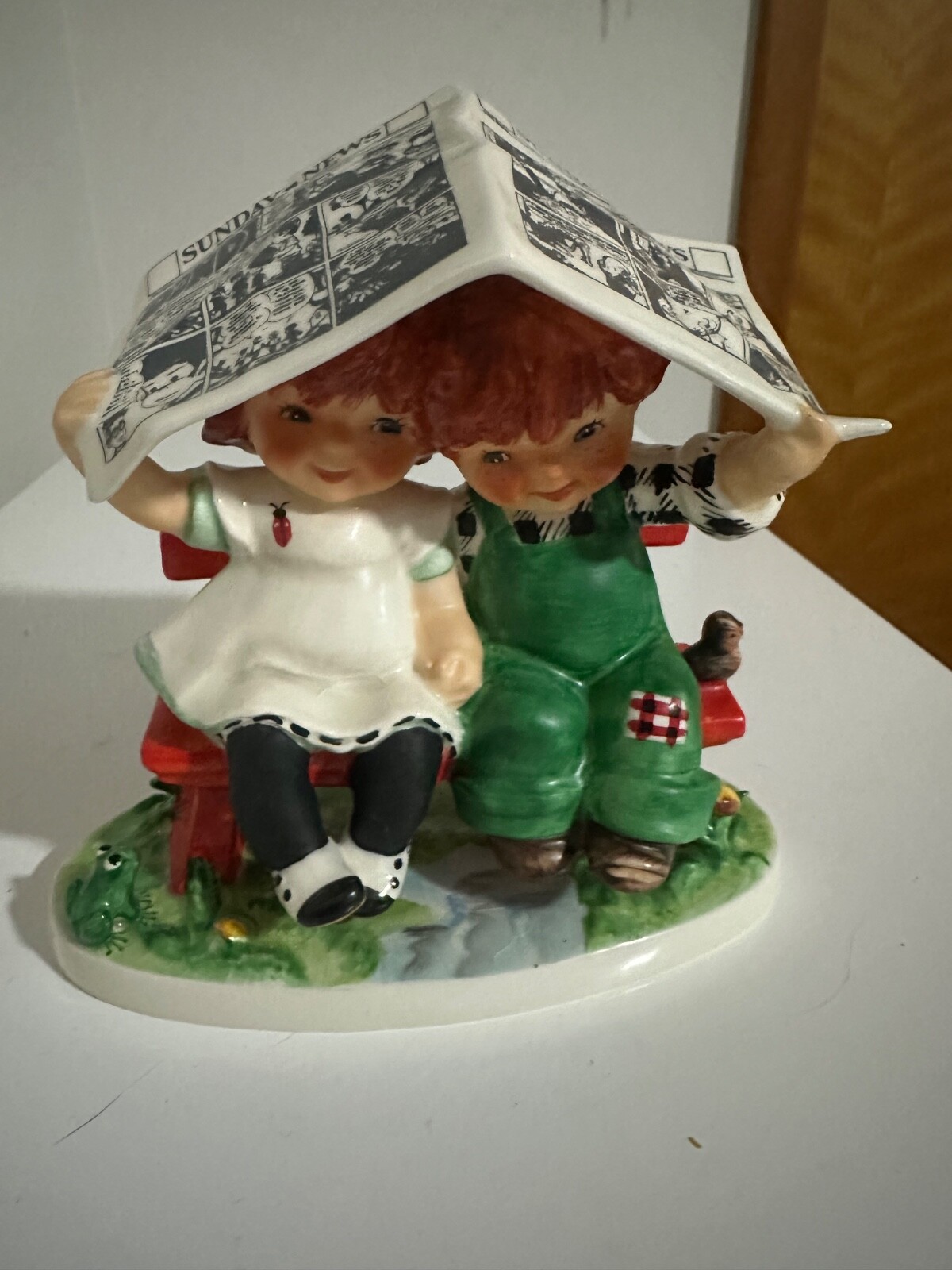 Vintage 1967 Goebel Red Heads Let It Rain Sunday News Figurine