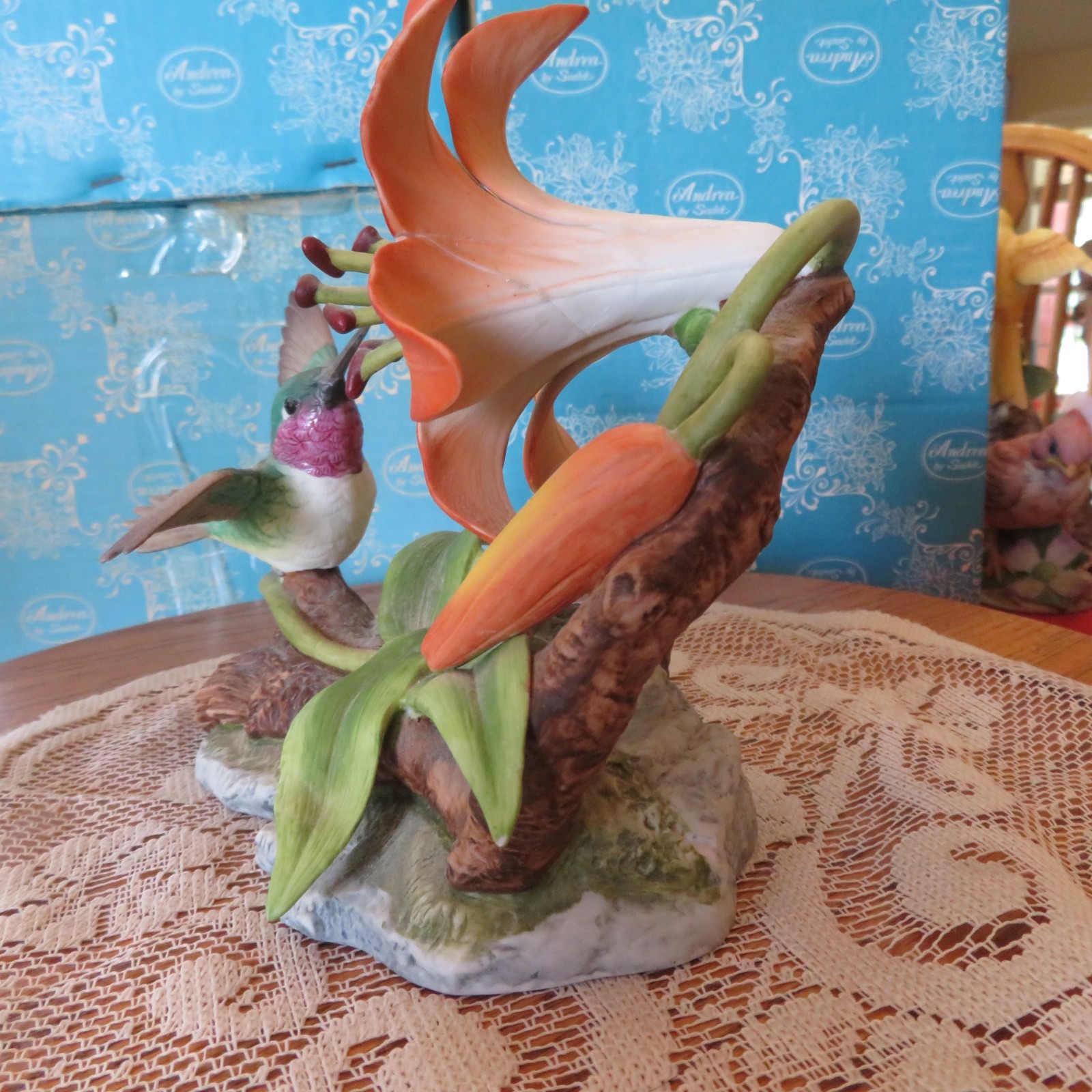 ANDREA BY SADEK HUMMINGBIRD with TIGER LILY #7793 MADE IN JAPAN (repaired) RARE