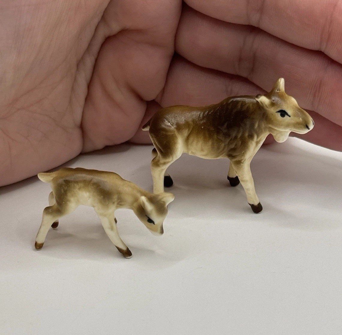 Vintage Miniature MCM Moose & Baby Figurine Bone China Trinkets Animal Minis