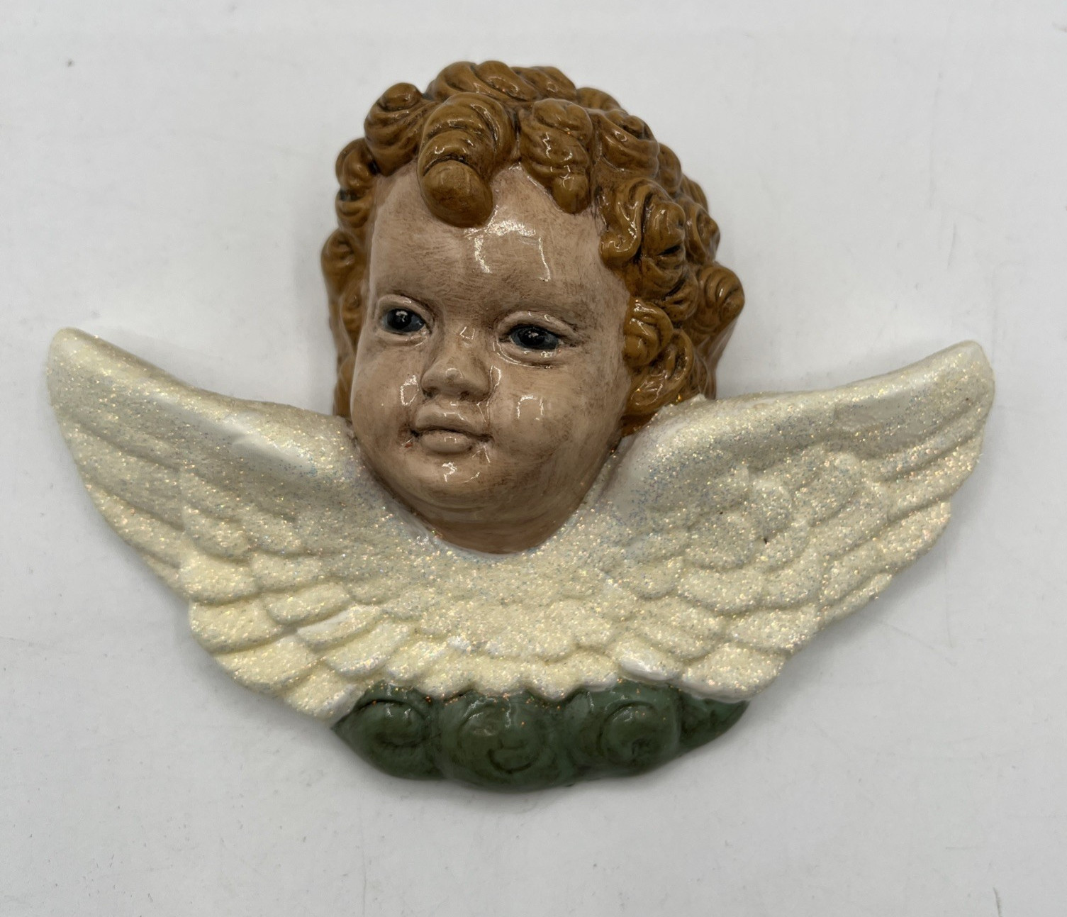 Vintage Hand Painted Plaster Cherub Putti Angel Wall Hanging 5″