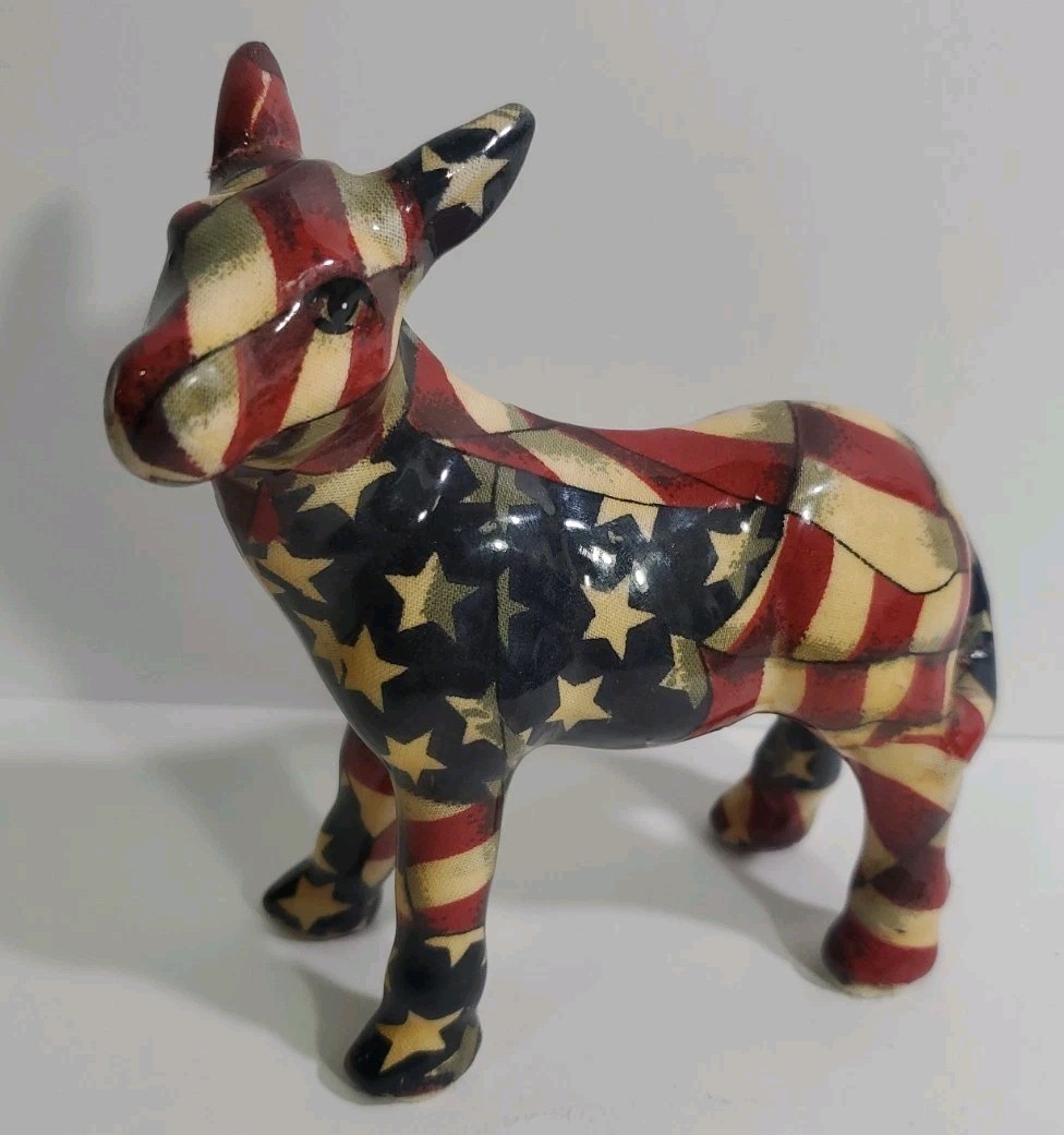Vtg Patriotic Pride Democratic Party American Flag Patterned Donkey Ceramic