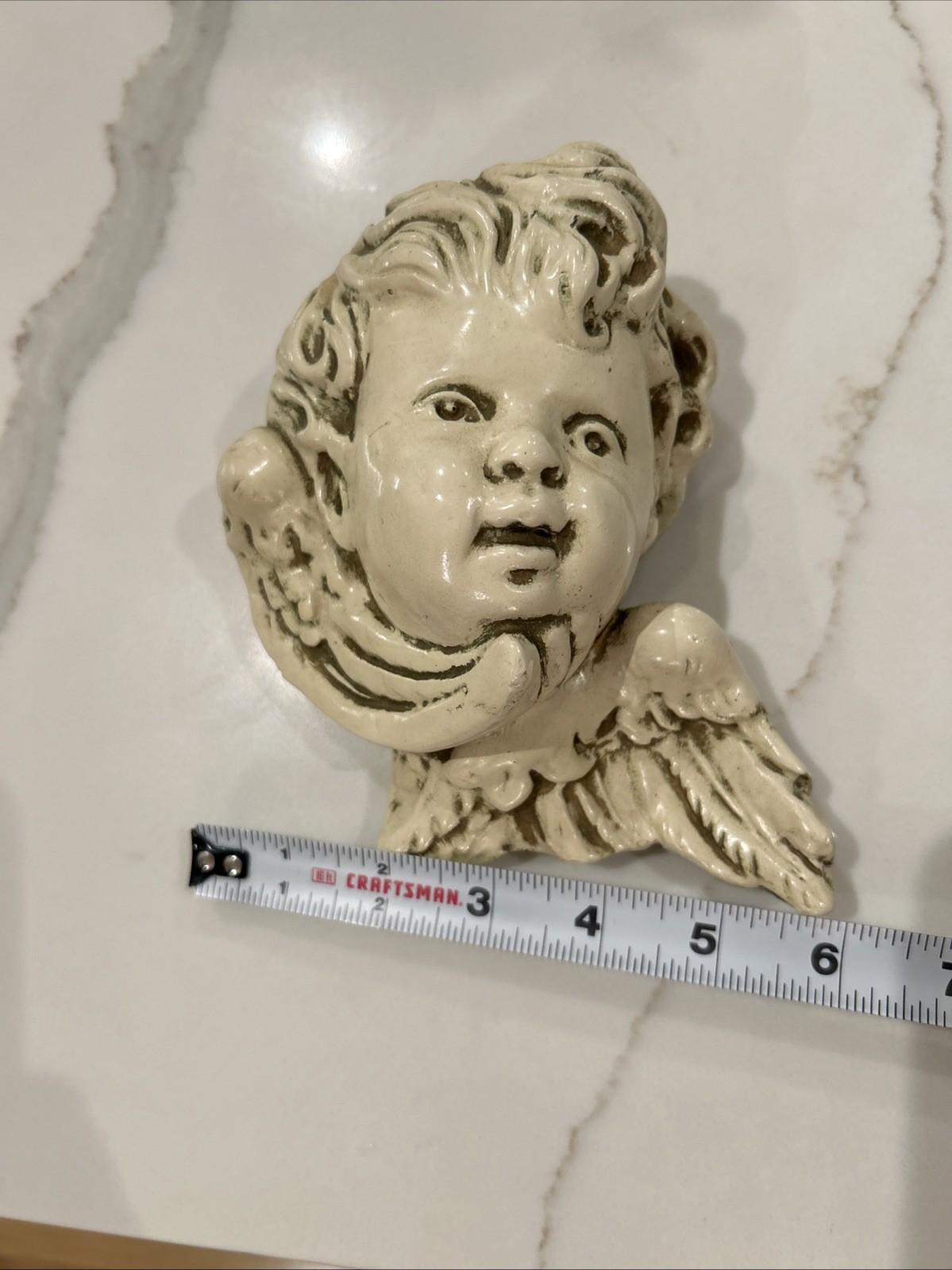 Vtg Angel Cherub Head W/ Wings Plaster Chalkware Wall Hanging Plaque Baroque