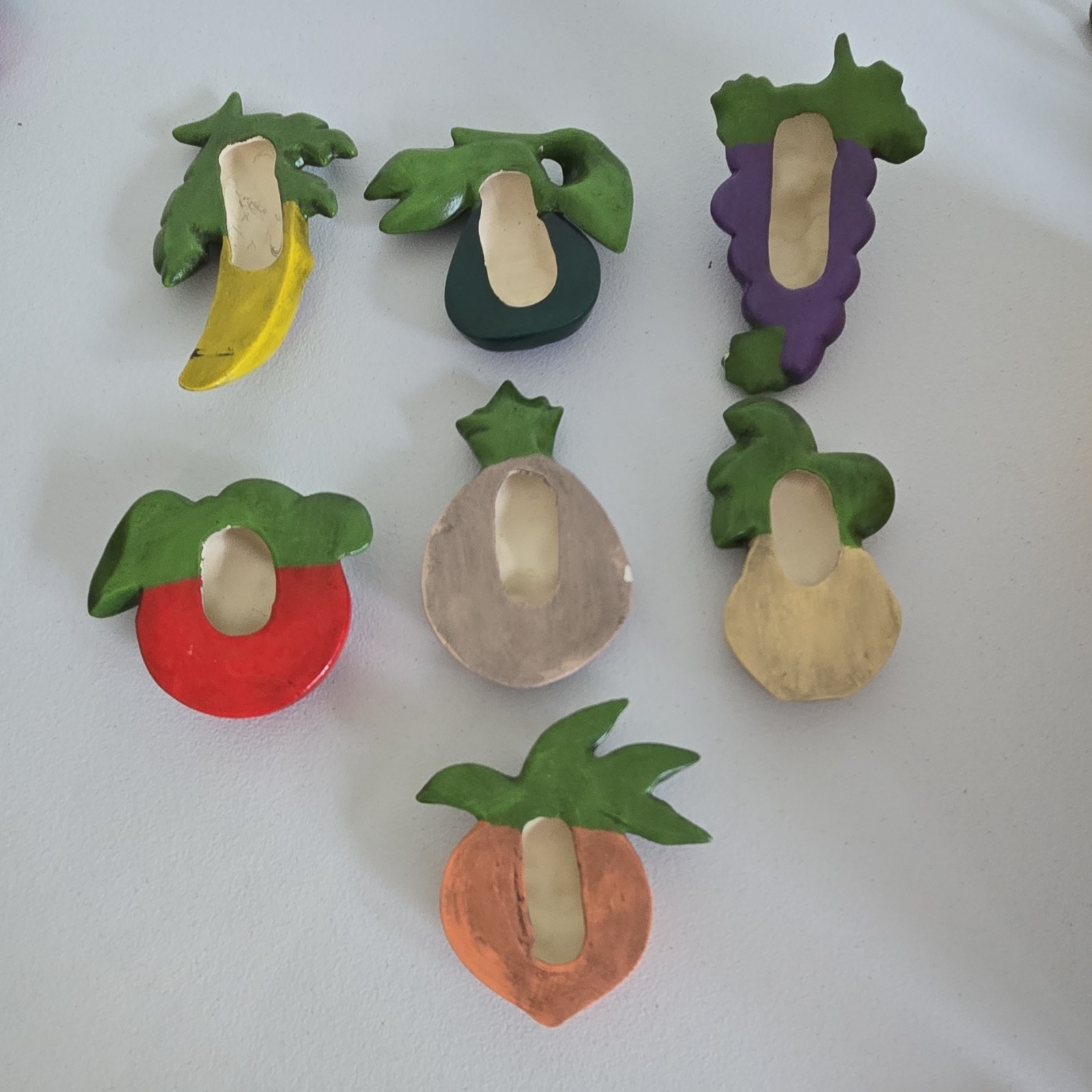 Anthropomorphic Chalkware Wall Plaque Fruit Lot Of 7 Vintage MCM