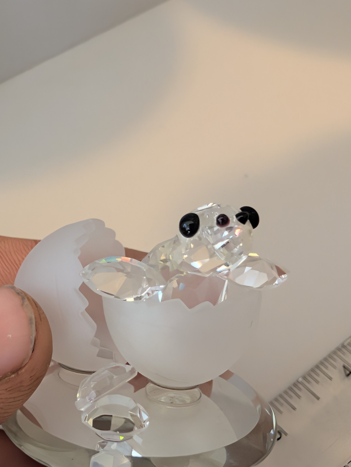 Crystal World Spring Chick In Egg Figurine Mirrored Base Glass Hatching Bird