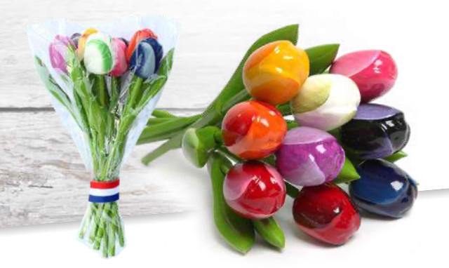 wooden tulips holland small bouquet of 9 stems 20 cm each multicolor