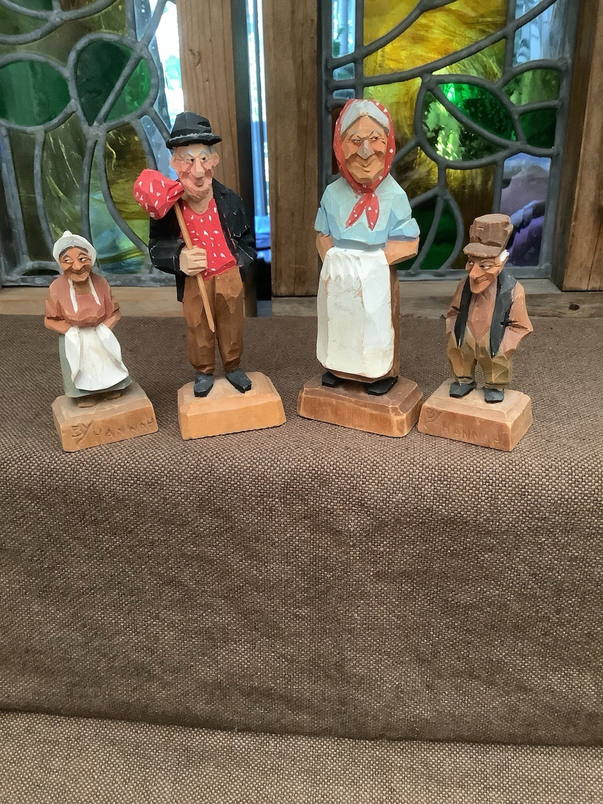Four Small Hand Carved Wooden Figures From The Hannah Family Of Carvers