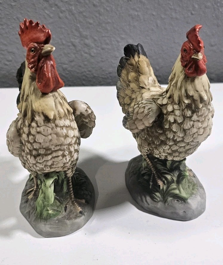 Vintage HOMCO #1446 Ceramic Male Female Set Hen Rooster Chicken Statue Figurines
