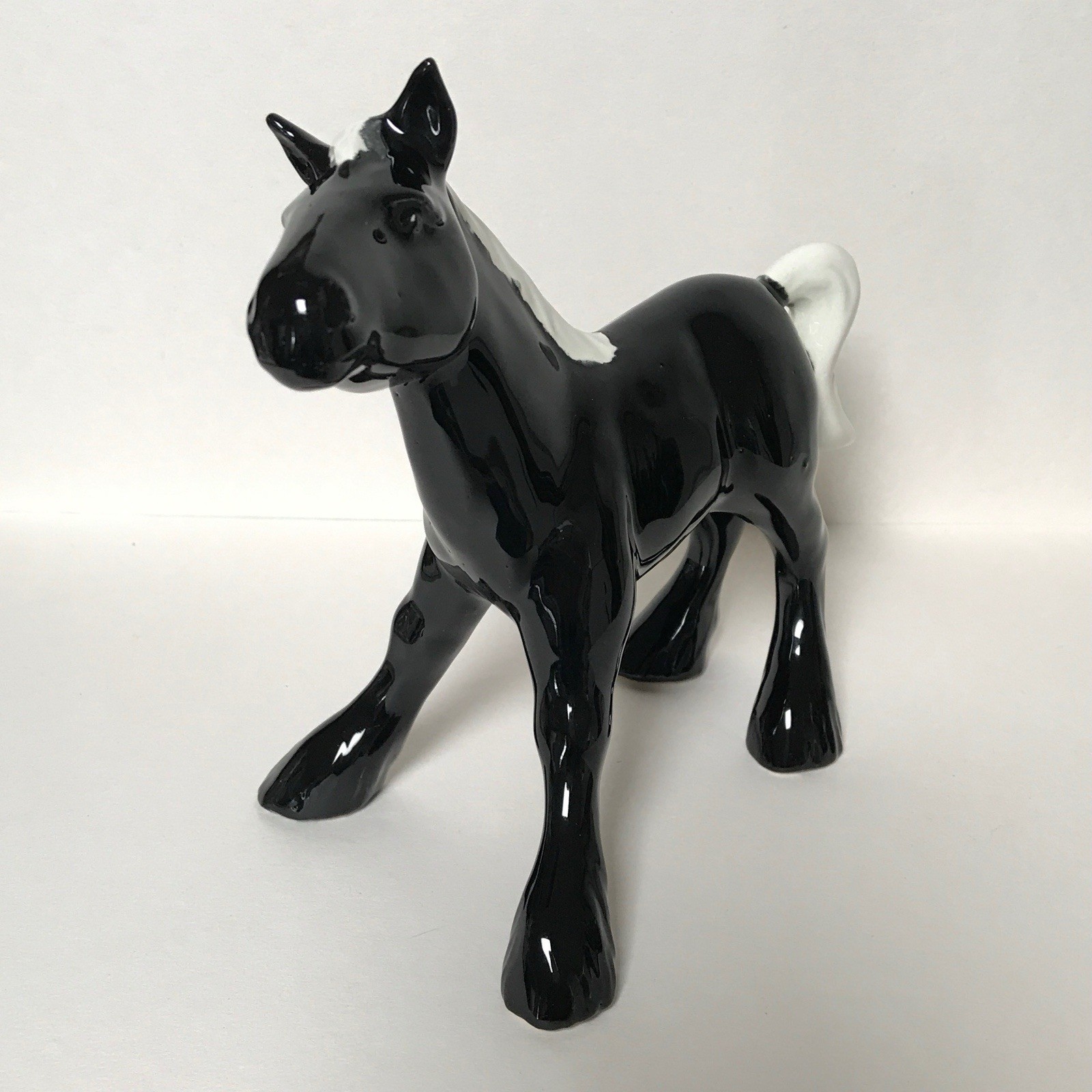 Black & White Horse Colt Ceramic Animal Figurine Hobbyist Art Hand Painted 6+”