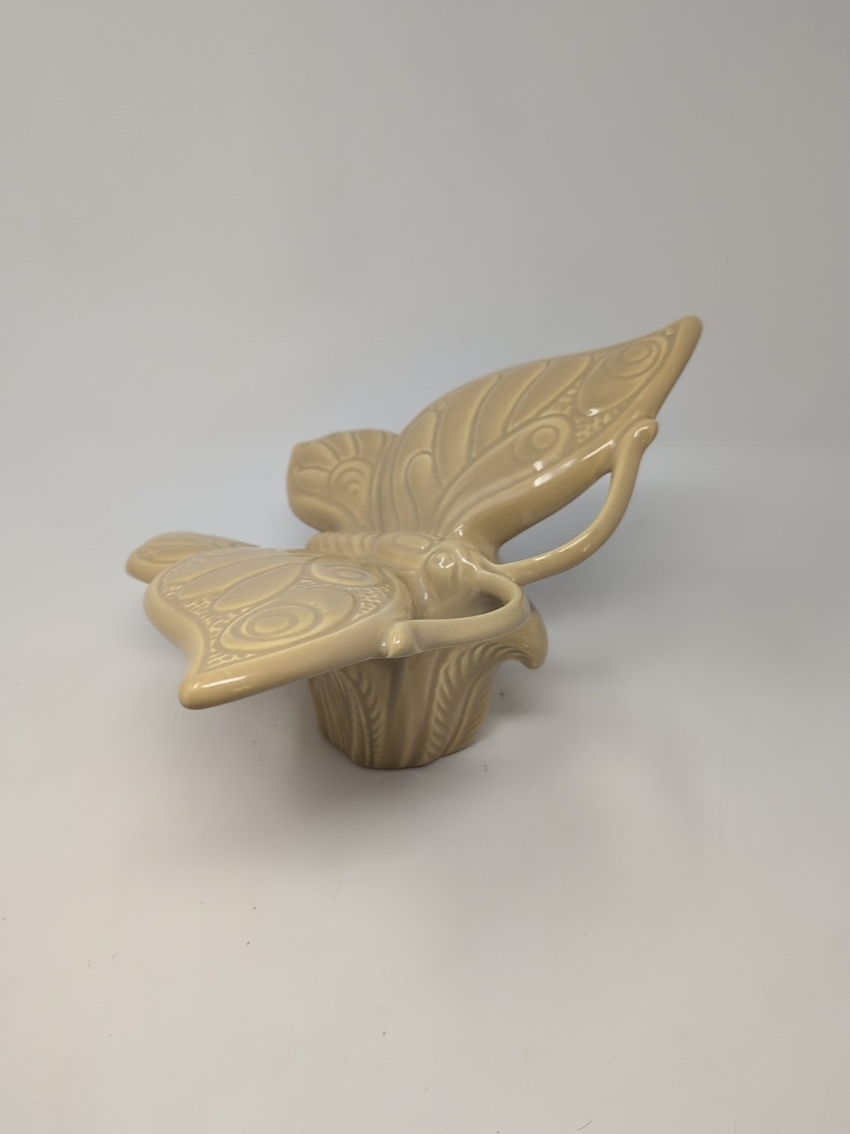 Vintage 80s large ceramic butterfly figurine Tan