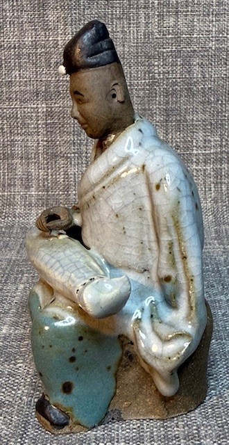 3 pc. Chinese Mudman Figurines Glazed Clay Mud Men 4 in. T Happy Buddha