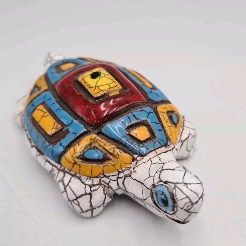 Turkish Turkey Pottery Hand Crafted Hand Painted Turtle Figurine Multicoloured