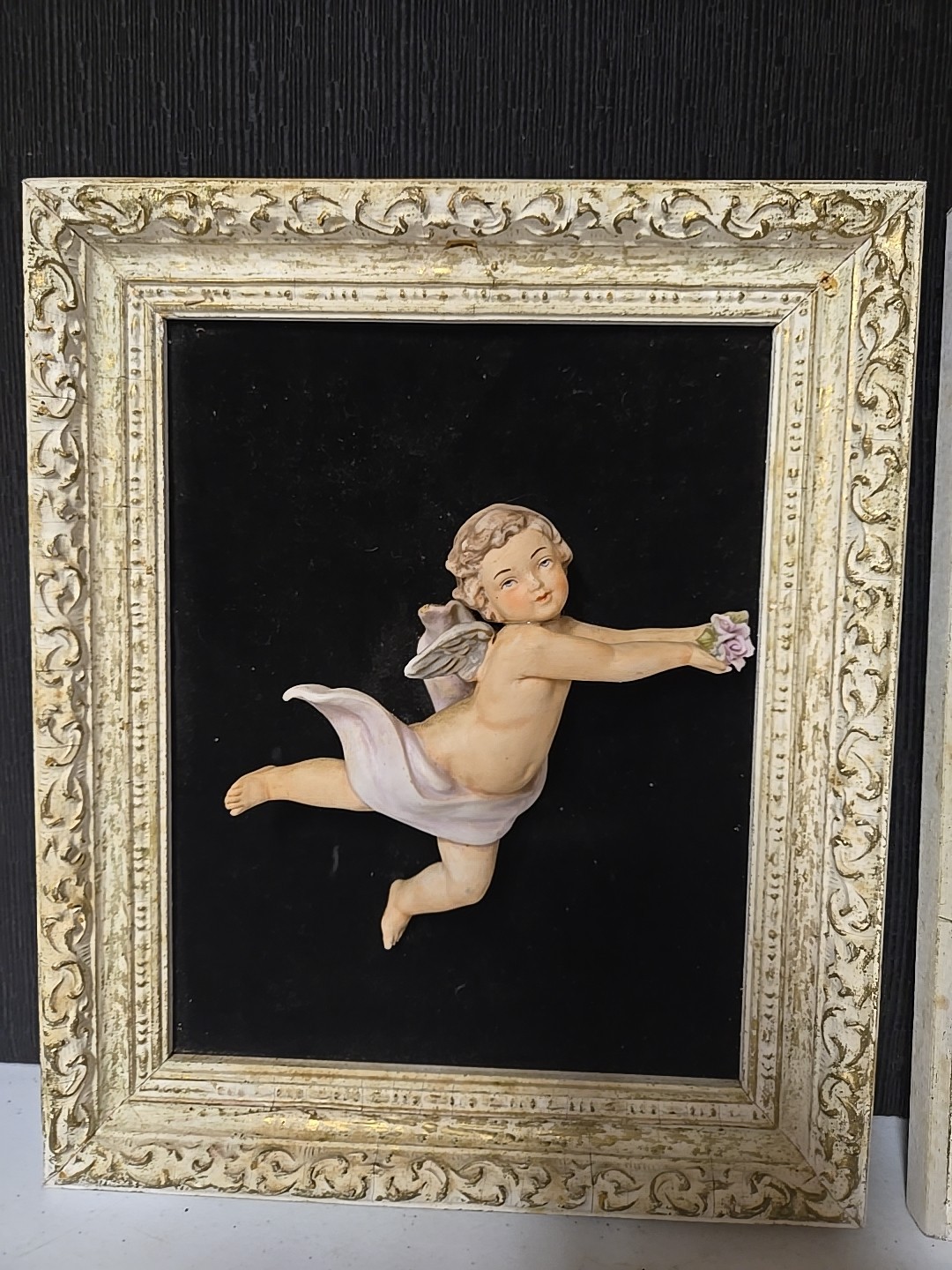 Vintage Italian Bisque Cherub Wall Plaques Pair 10×12 Capodimonte Style Putti…