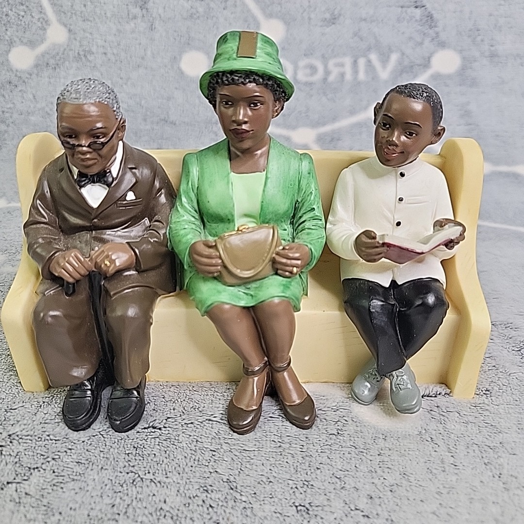 UTI The Church Collection Figurine African American On Pew Family Grandpa Son