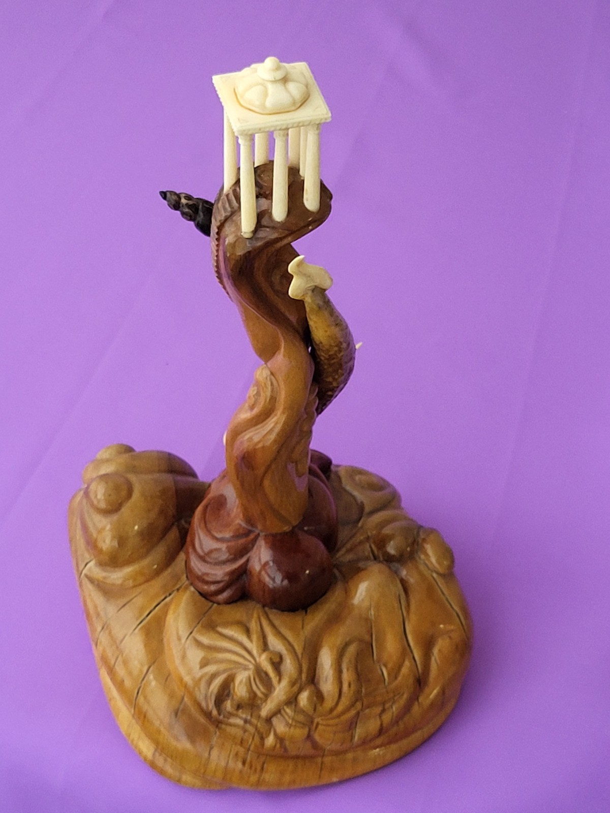 Vintage wooden carved sculpture Handmade statuette figurine on a marine theme