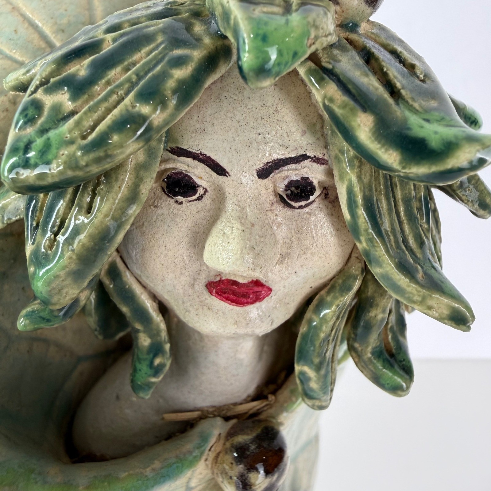 Handmade Ceramic Leaf Woman Figurine Nature Goddess Studio Pottery Sculpture 10″