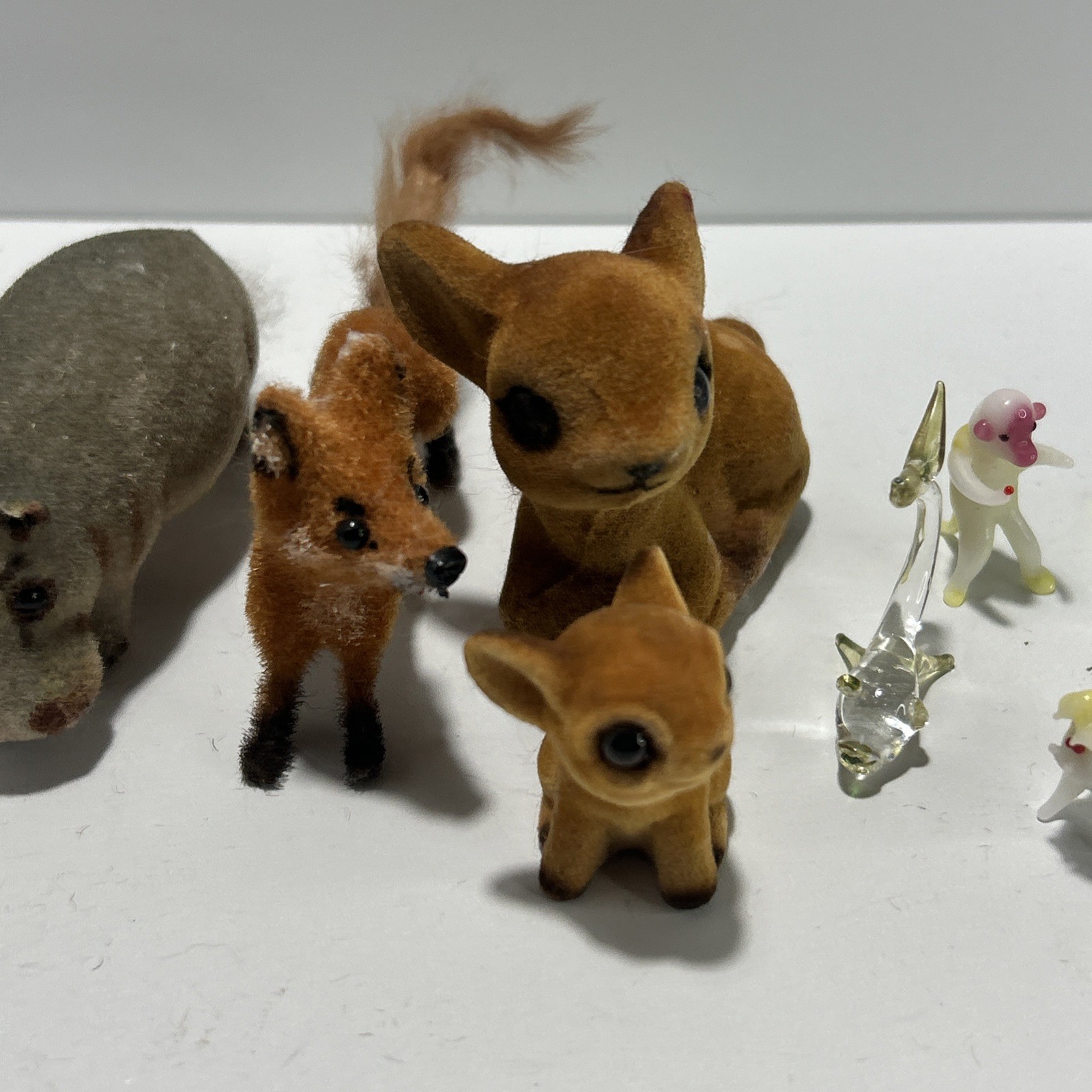 Random Lot Of Figurines Glass Animals Wood Fox Deer