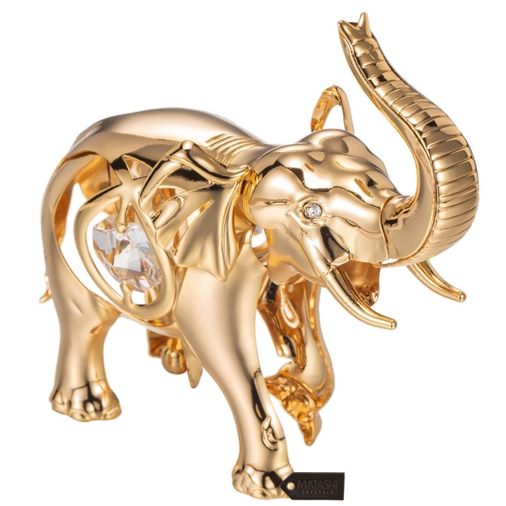 Matashi 24K Gold Plated Crystal Studded Elephant Figurine Ornament Gift Decor