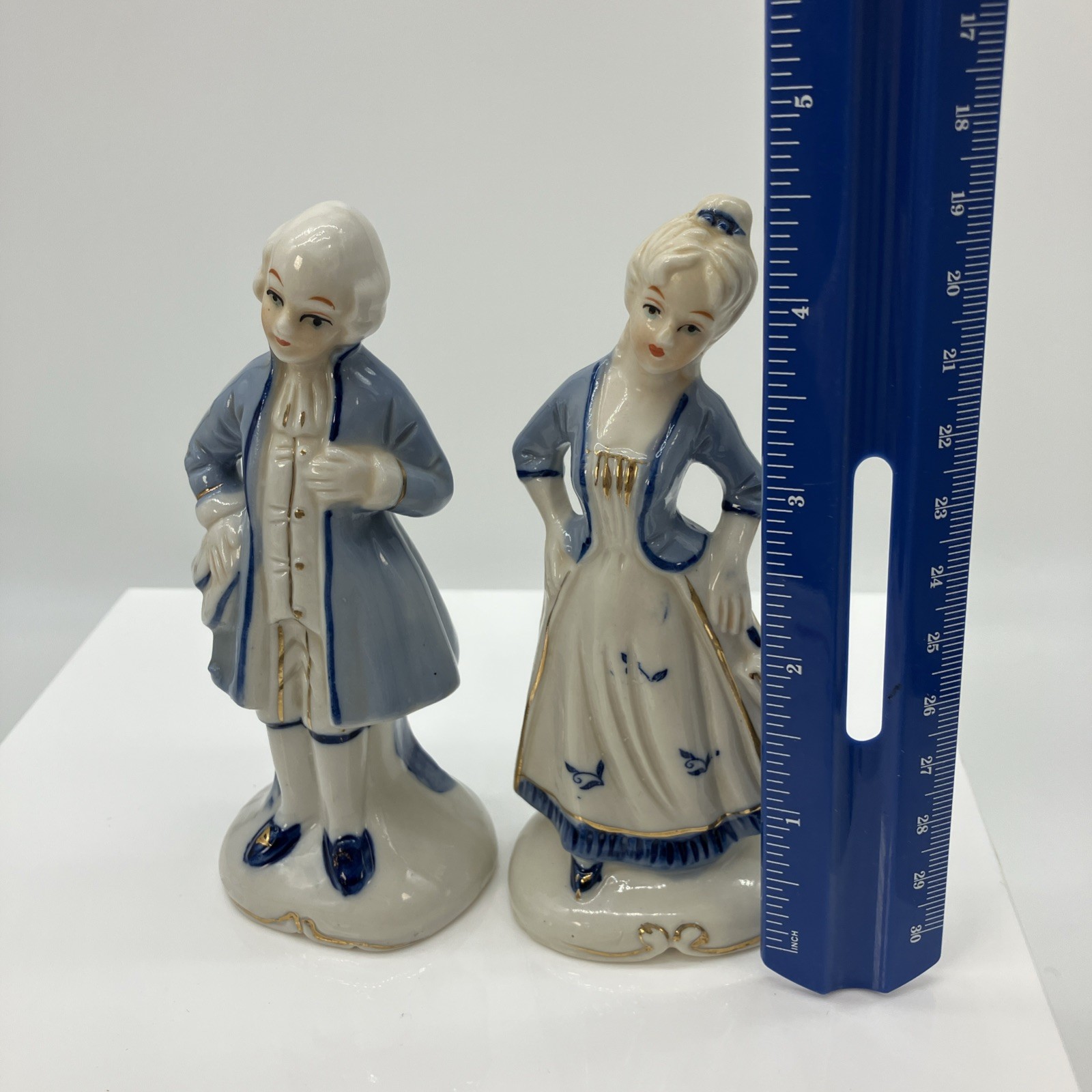 Vtg Porcelain Victorian Couple Figurines Blue/White Coquette Cottage Romantic