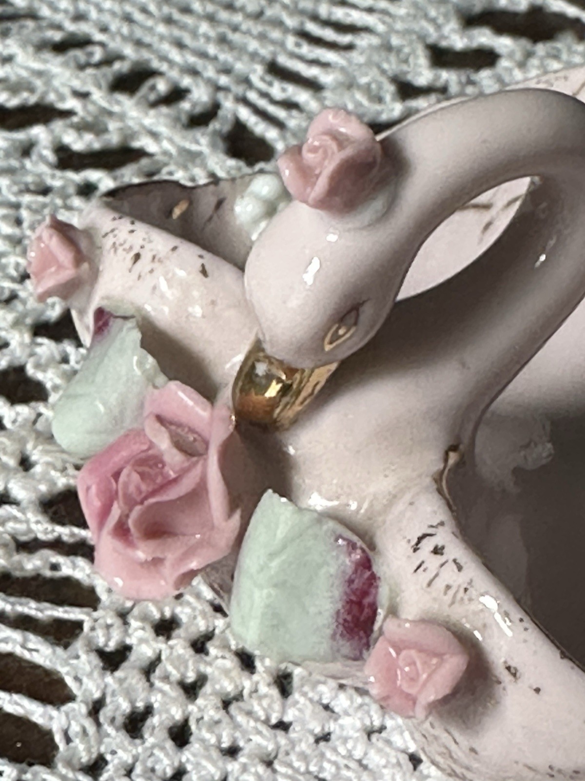 Vintage Lefton China Pink Swan Ring Dish