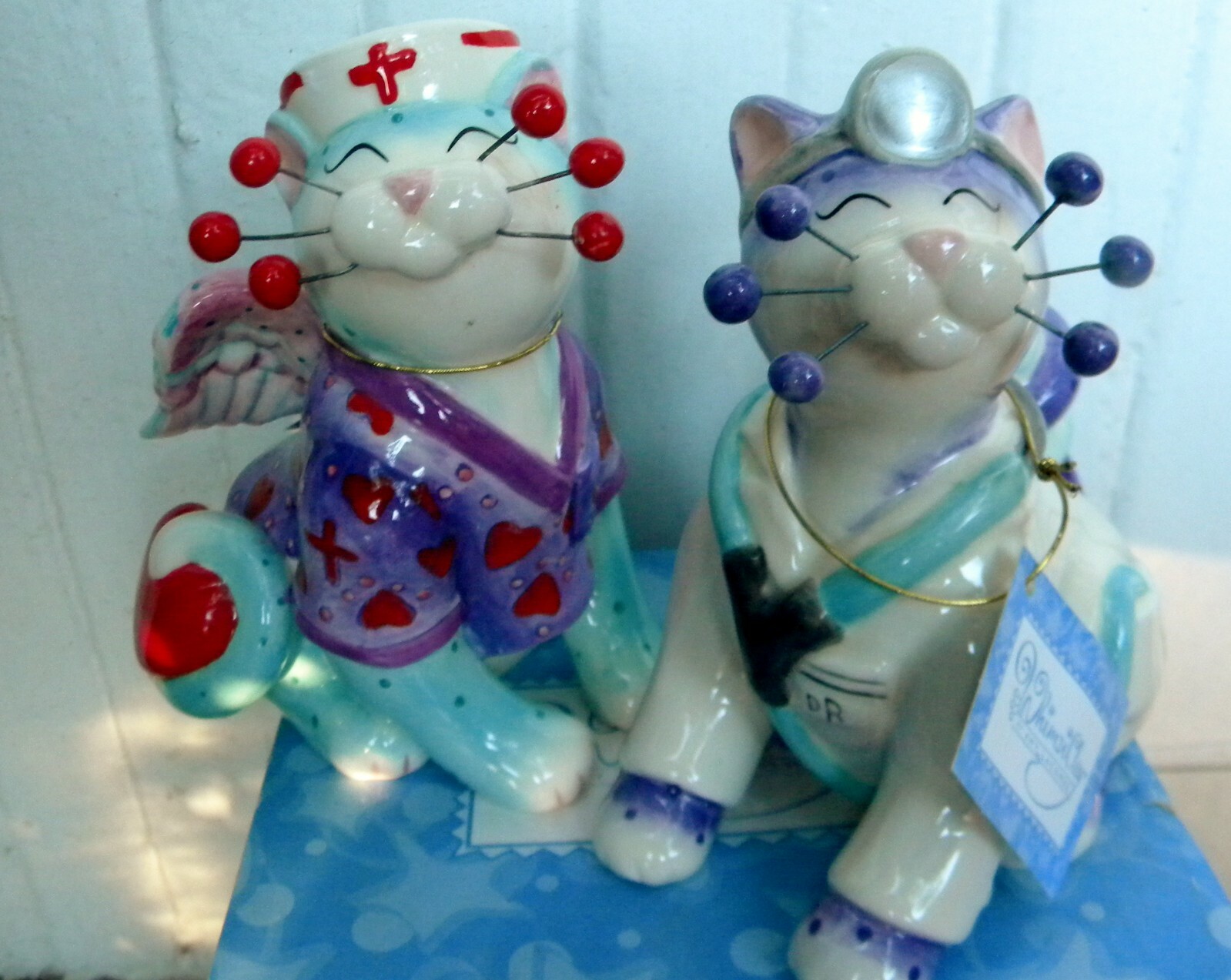 WhimsiClay Nurse cat “Melissa”+ Dr. Catwell pair + free pin $12 value. Purrfect
