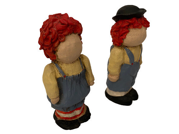 Raggedy Ann & Raggedy Andy Faceless Americana 3″ Composite Figurines Vtg 1990