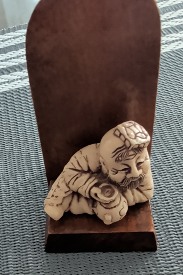 Netsuke Figurine Old Man Figurine with DIsplay Stand