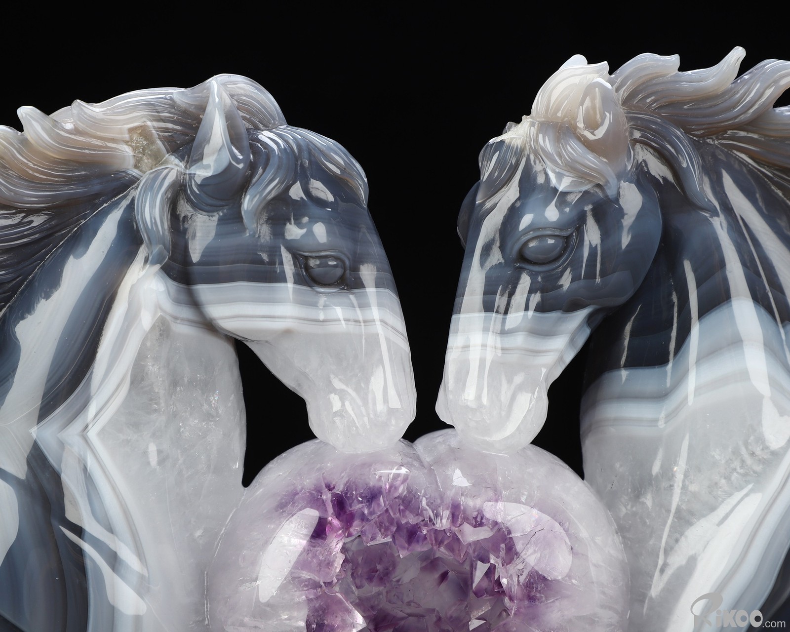 9.8″ Agate Amethyst Geode Hand Carved Crystal Horse Sculpture, Crystal Healing