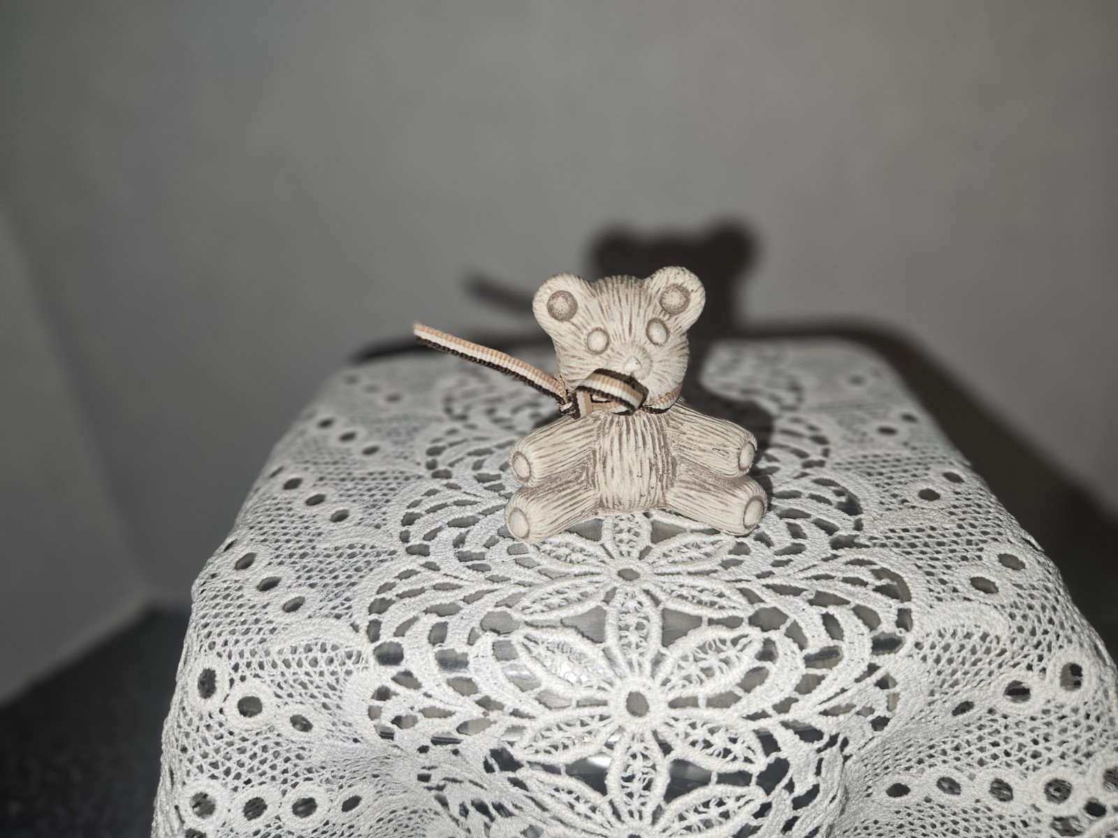 Vintage Handcrafted Marble Bear Figurine – Marble Works by R.J.D. – with Bow
