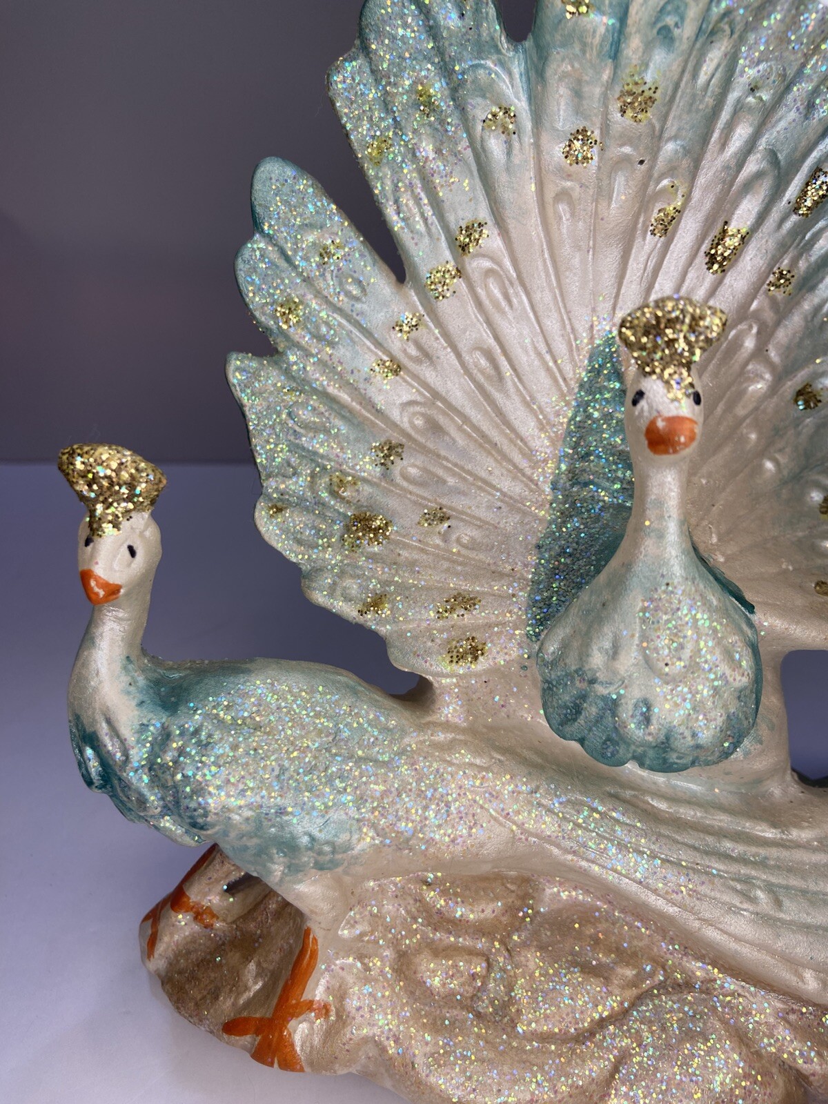 Capodimonte Peacock Figurine White Blue & Gold Porcelain W/ Glitter 6.5” READ