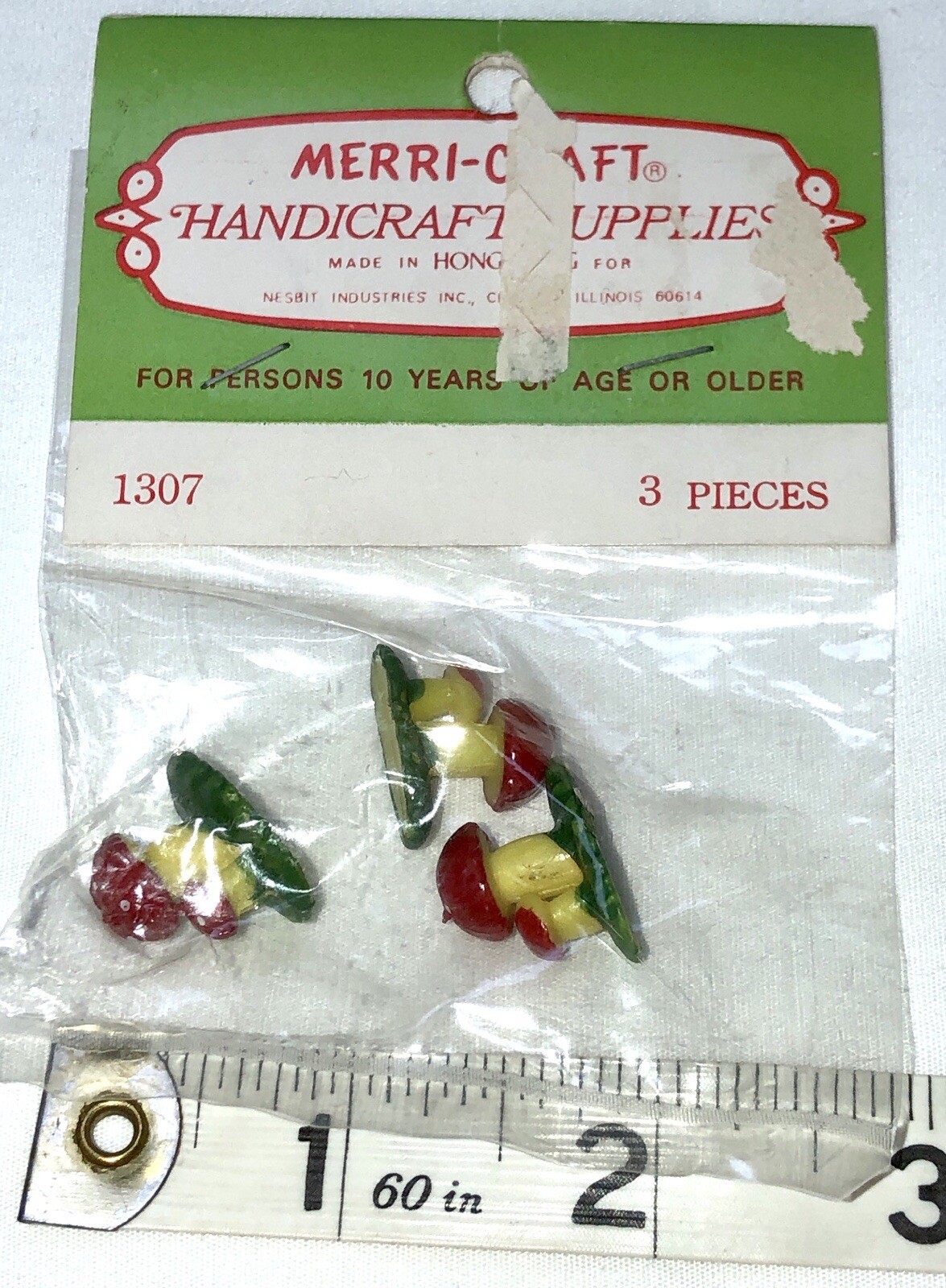 3 Vintage Plastic Miniature mushrooms on base New in package