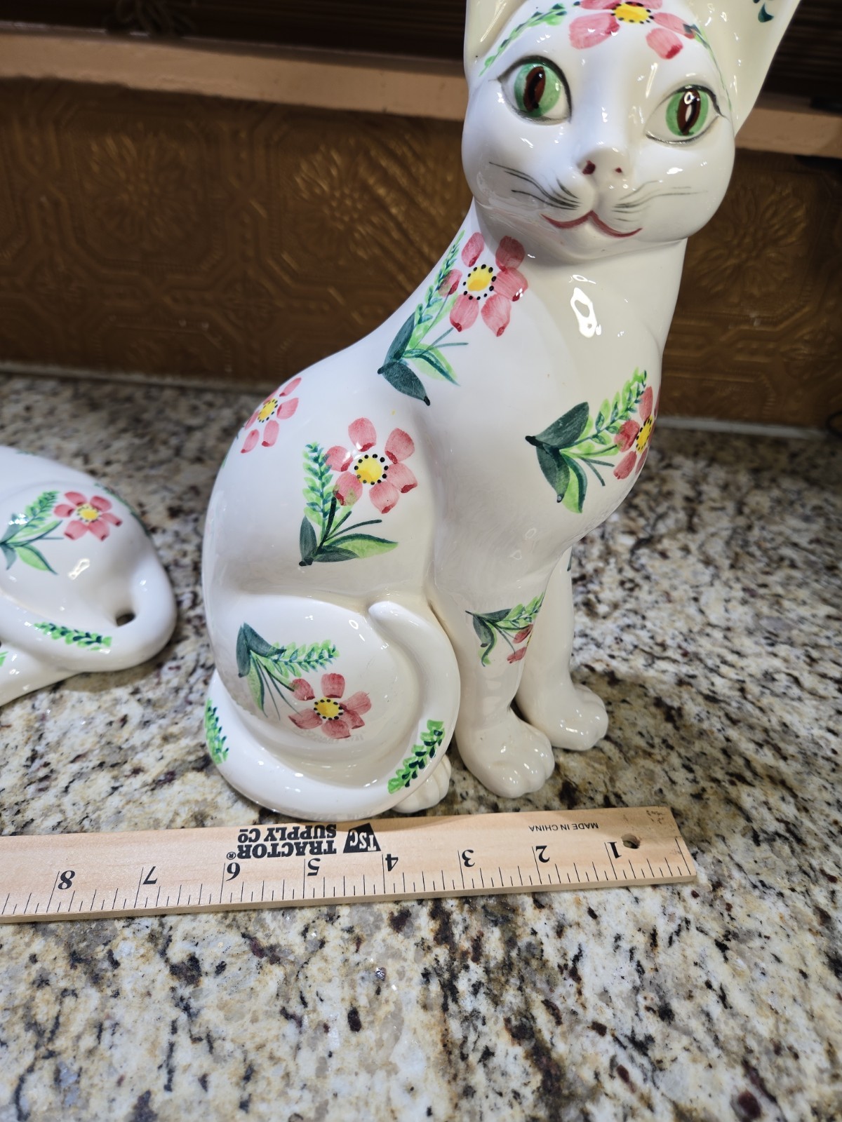 Vtg Ucagco Ceramics Japan Cat Figures Pair Laying Sitting Rare Set Floral Set