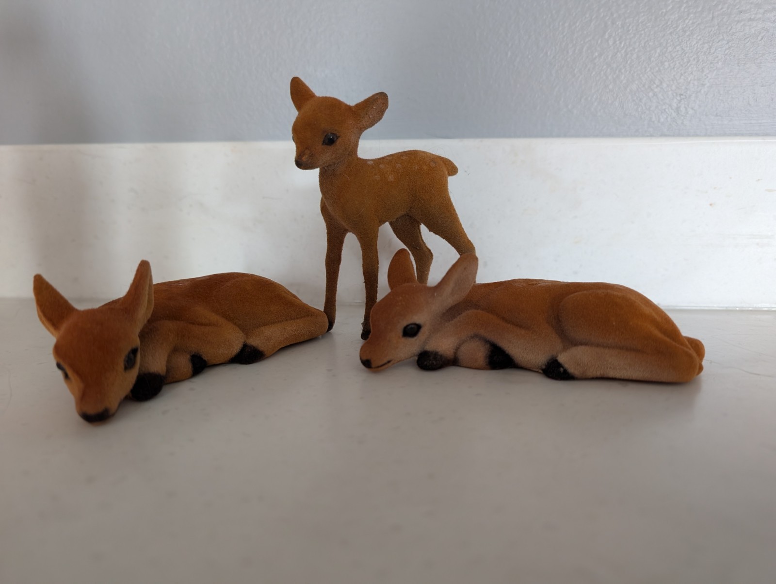 Set Of 3 Flocked Fawns