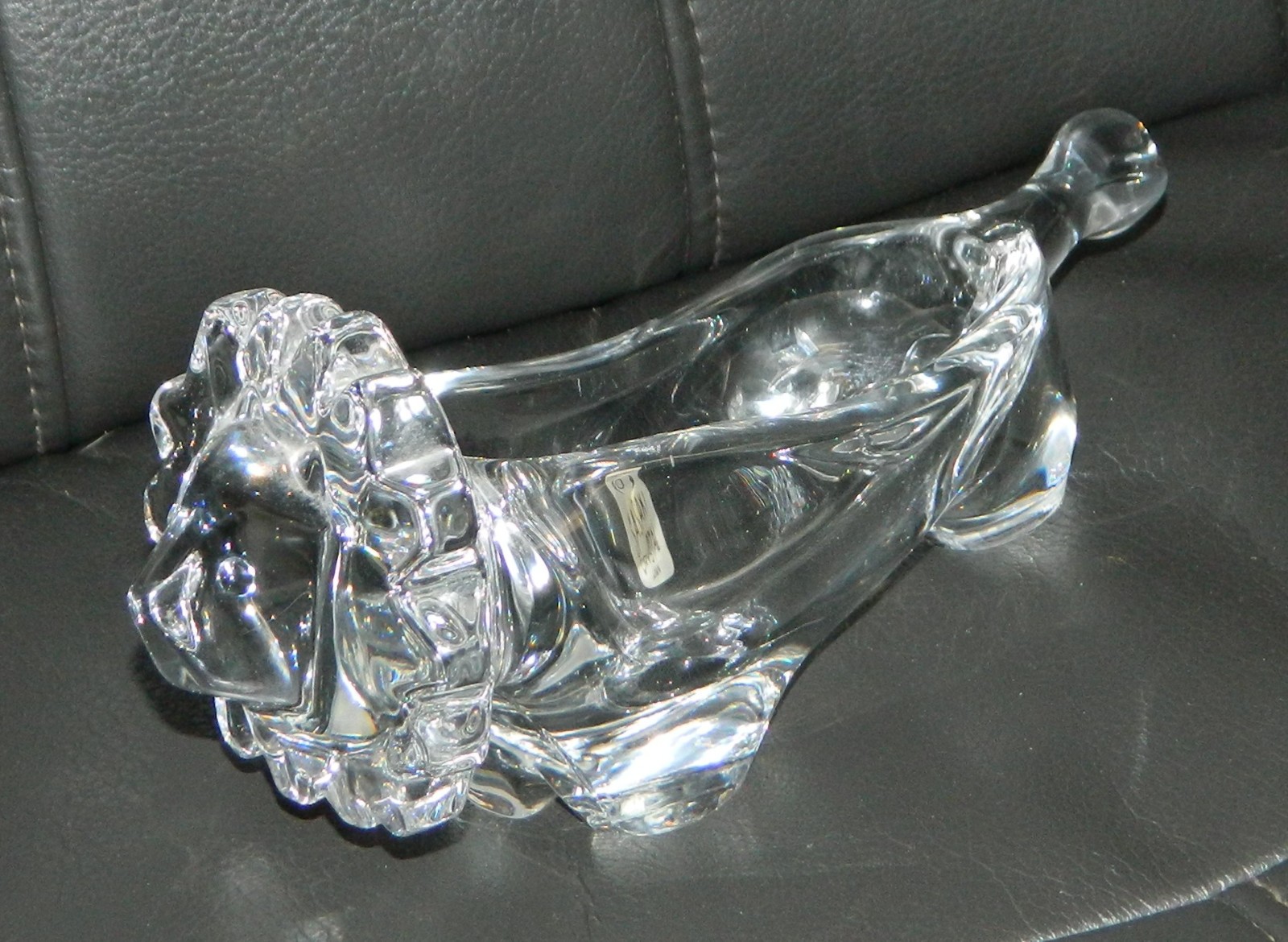 Sasaki Crystal Lion Shaped Bowl Trinket Dish 9″x4″ New Japan