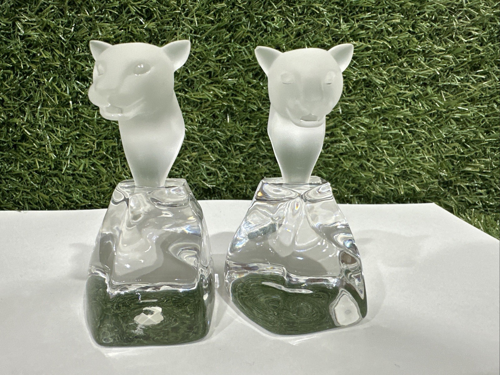 Swarovski Ebeling & Reuss Panther Cougar Head Frosted Clear Crystal Lot Of 2