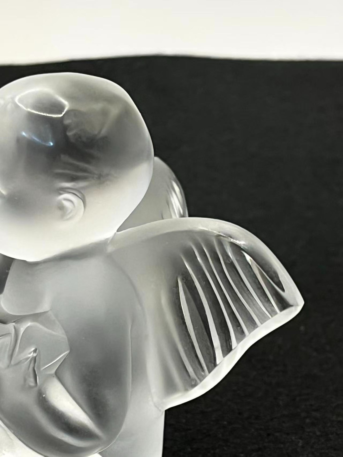 Lalique France Frosted Crystal Cherub Playing Mandolin Figurine 3.2in Tall