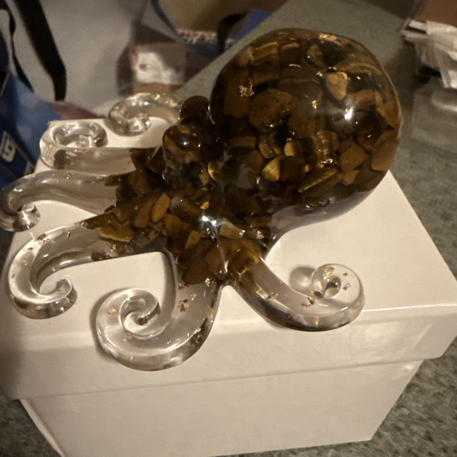 Brown Adorable Crystal W/gold Colored Stones “Octopus” Resin Figurine