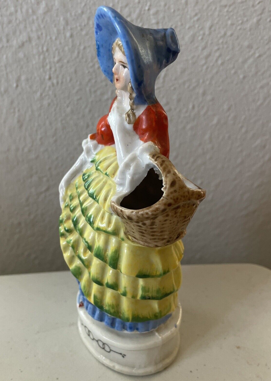 Vintage Victorian Lady with Flower Basket Porcelain Figurine Made In Japan 6″ T