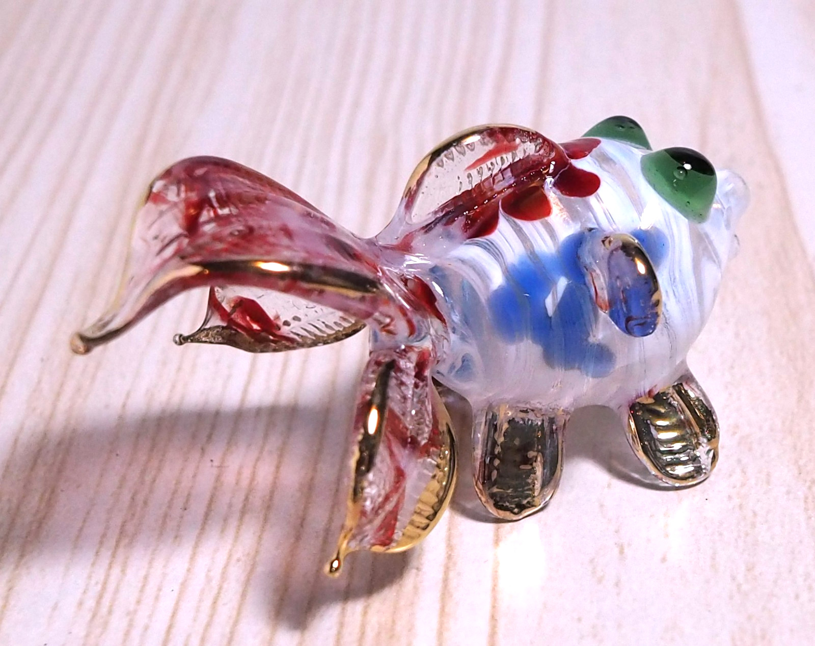 2 pcs. Goldfish figurine handmade blown art glass gold trim 2.5 in Gift decor