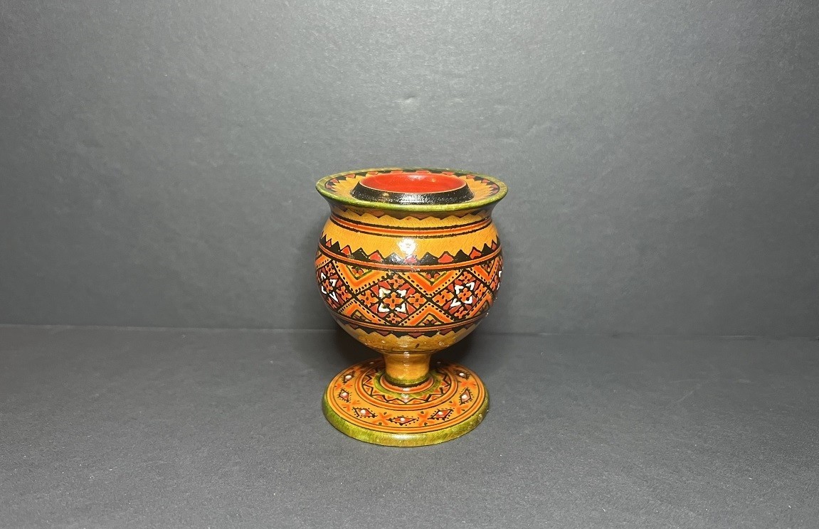 VTG Hand Painted Wooden Decorative Folk Art Geometric Pattern Egg Holder Stand