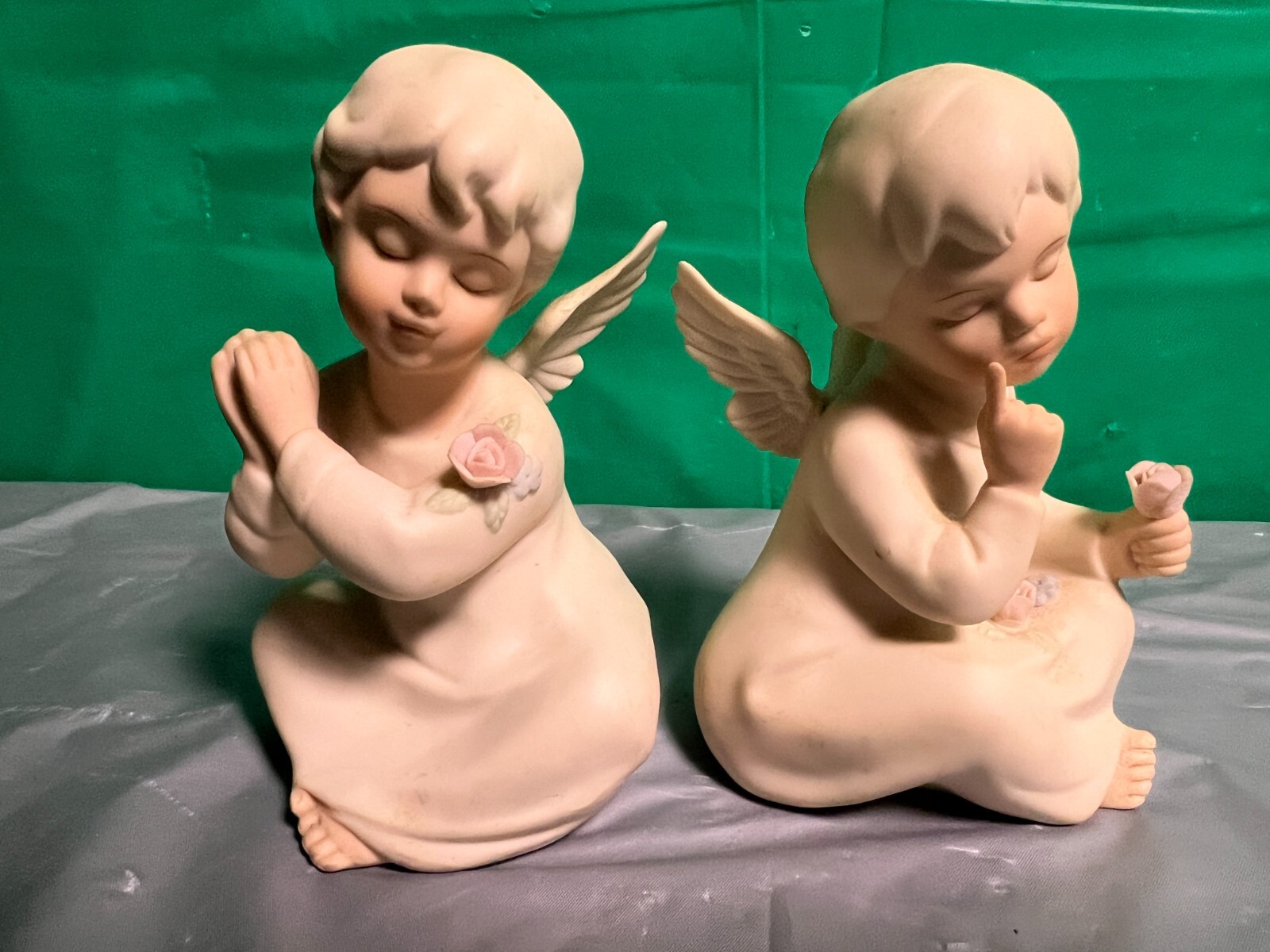 HOMCO ANGELS w/rose, 1 miss you Willow tree +Hallmark angel w/Heart (2signed)-