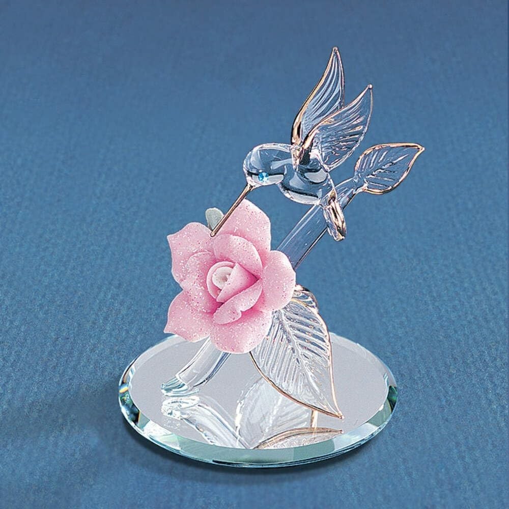 Intricately Designed Hummingbird Figurine – Swarovski Crystals + Floral Elegance