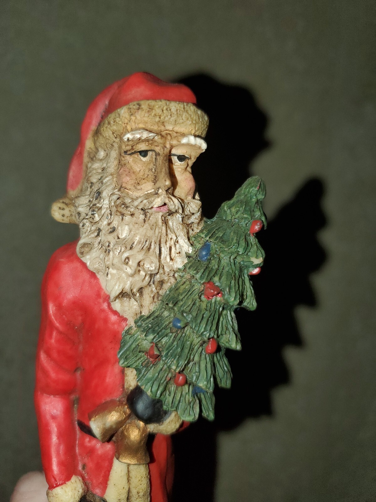 9″ Vintage Santa Claus W/Christmas Tree, Bells, Train & Teddy Bear Figurine